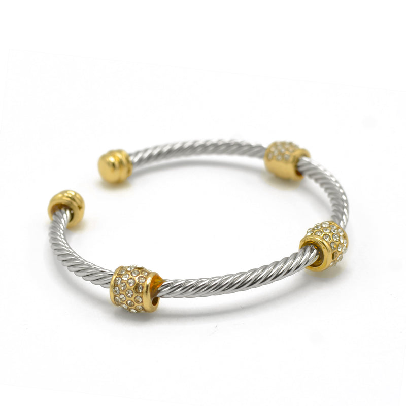 Silver Twisted Rope And Gold Clear Crystal Bracelet