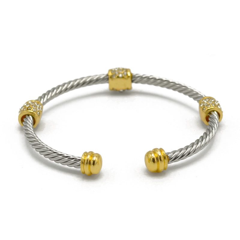 Silver Twisted Rope And Gold Clear Crystal Bracelet