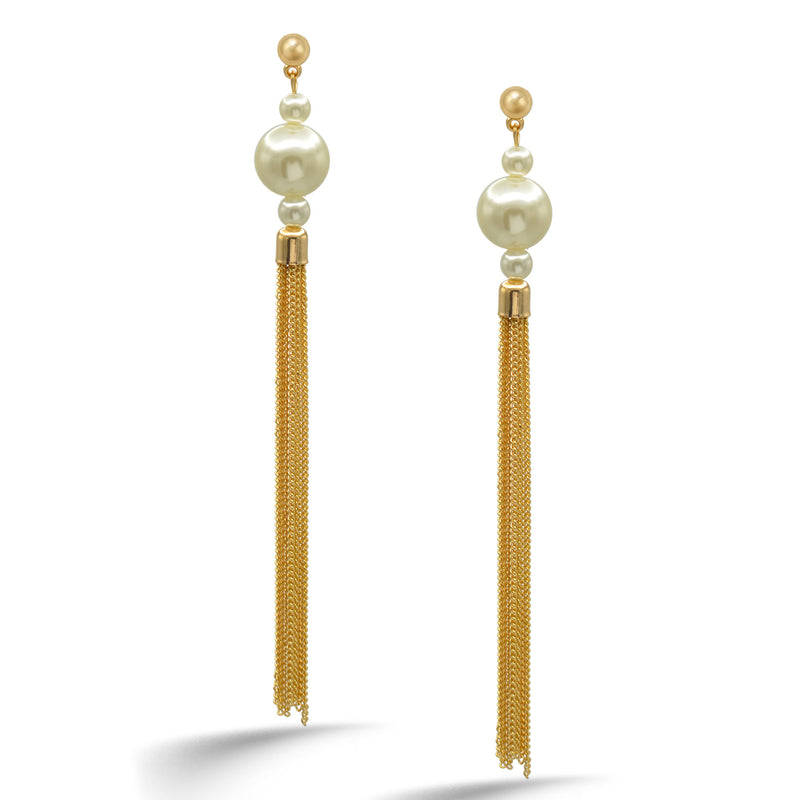 Gold And  Cream Pearl Tassel Earrings