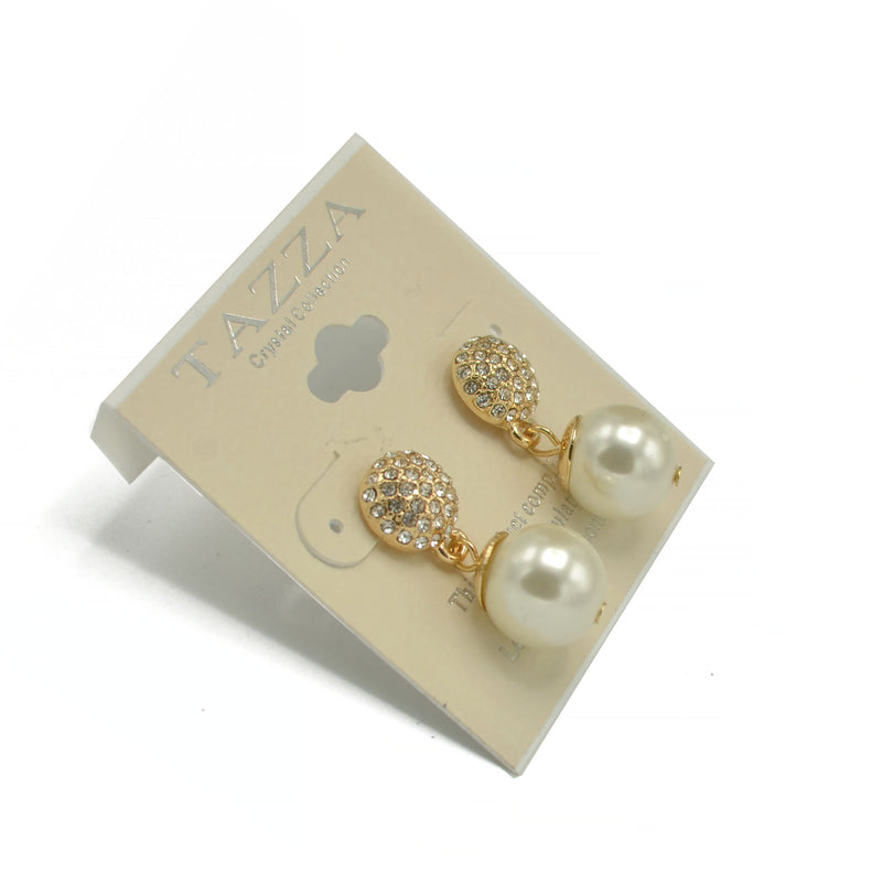 GOLD WHITE PEARL CRYSTAL POST EARRINGS