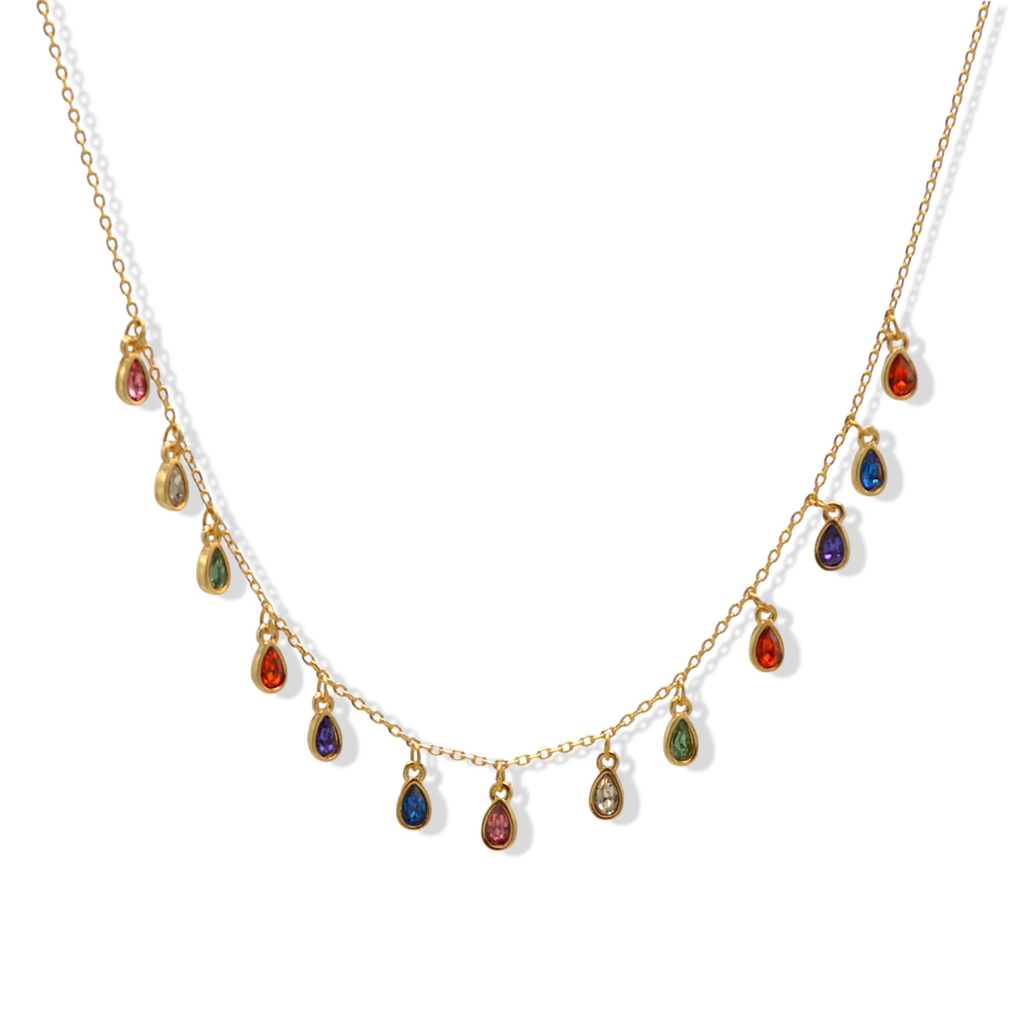 Gold Multi-Color Teardrop Charm Necklace – 16