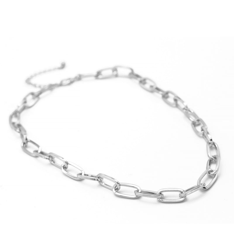 Silver Rectangle Link Chain Necklace
