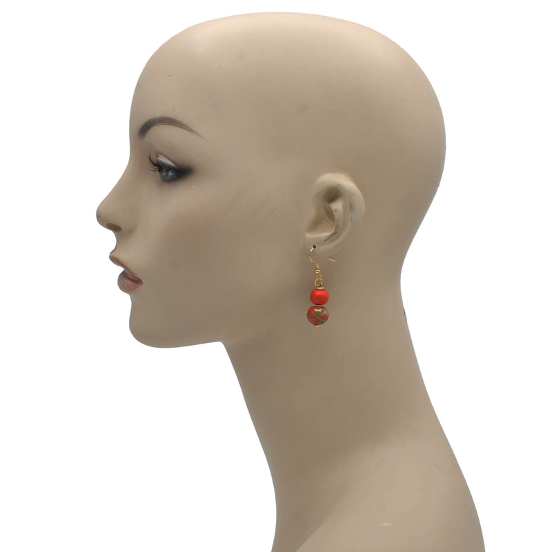 Orange And Coral Ceramic Beads Drop Earrings