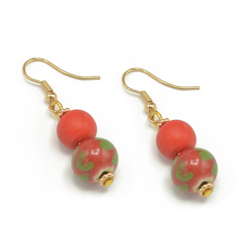 Orange And Coral Ceramic Beads Drop Earrings
