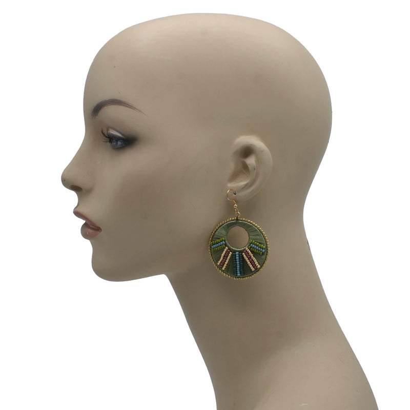 MULTI COLOR BEADS AND GREEN THREAD GOLD EARRINGS