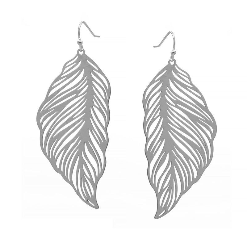Rhodium Metal Leaf Earrings