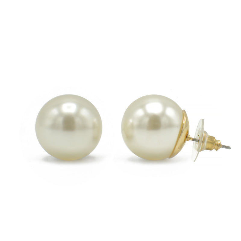 Gold 16Mm Cream Pearl Stud Earring