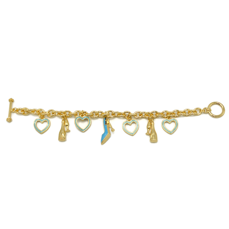 Gold with Shoe champagine and Turquoise Heart Charms Bracelet