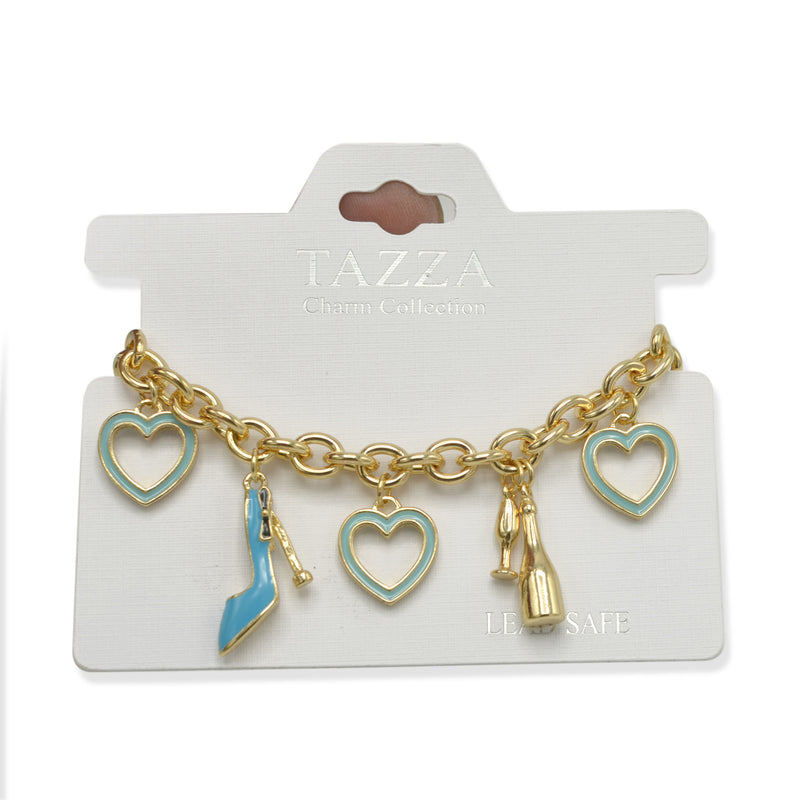 Gold with Shoe champagine and Turquoise Heart Charms Bracelet