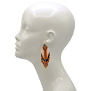 Bohemian Seed Bead Tassel Earring – 4" Brown with Orange, Gold, Black & White Accents