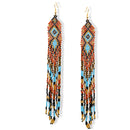 Multi-Color Bohemian Seed Bead Long Tassel Earrings – 7"
