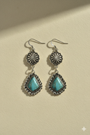 Boho Turquoise & Silver Drop Earrings – 2.3" Statement Dangles