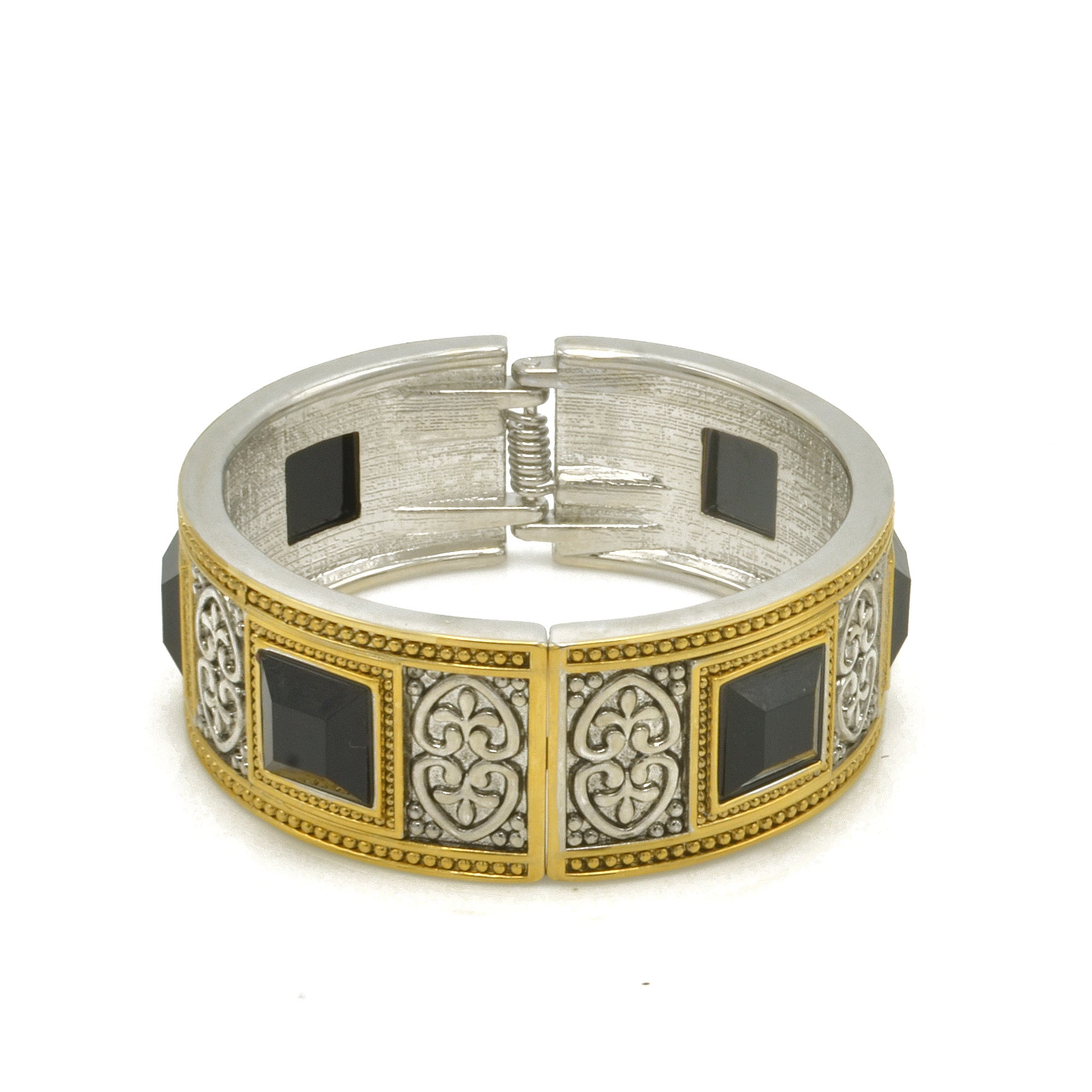 TWO-TONE SIVER AND GOLD OXIDIZED PALTED BLACK FACETED STONE