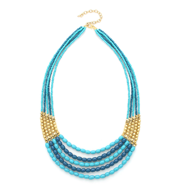 Gold-Tone Blue And Gold Bead Necklace