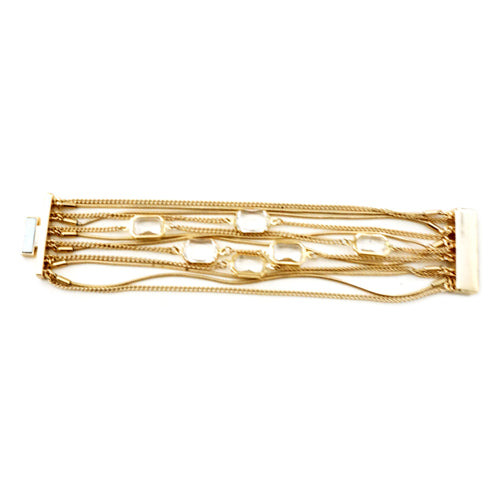 Thin multi gold chain bracelet with rectangular crystals 