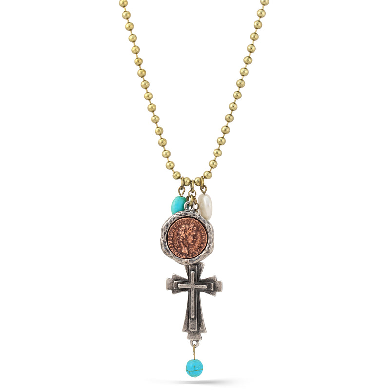 Gold Oxide  Cross Charm Necklace