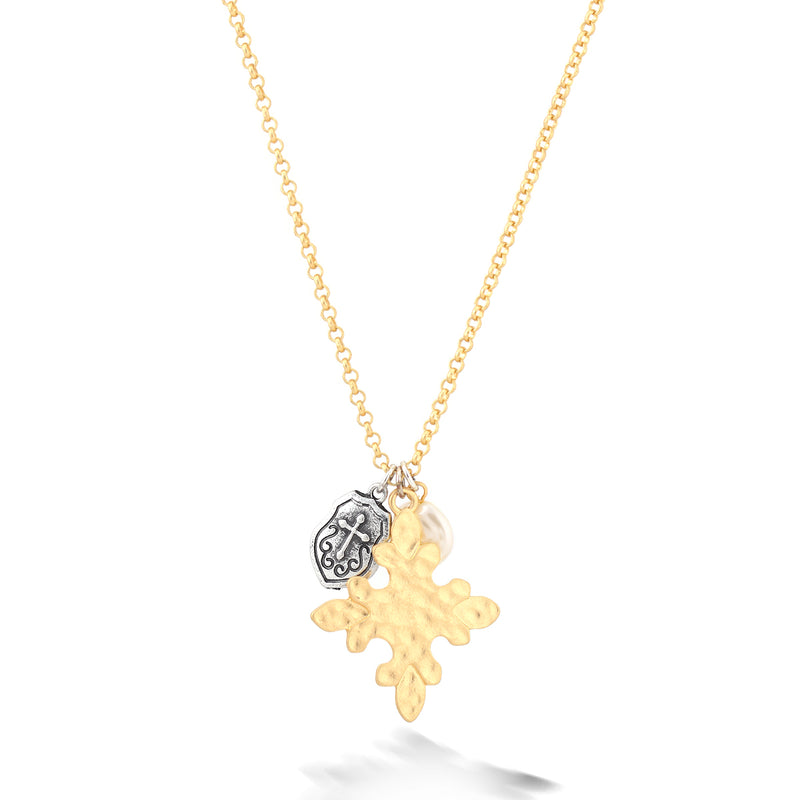 Gold Matte Finished Cross Tassel Necklace