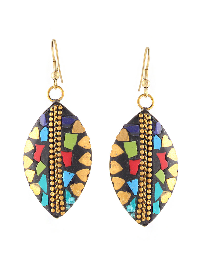 Multi Color  Marquise Shape Gold Earring