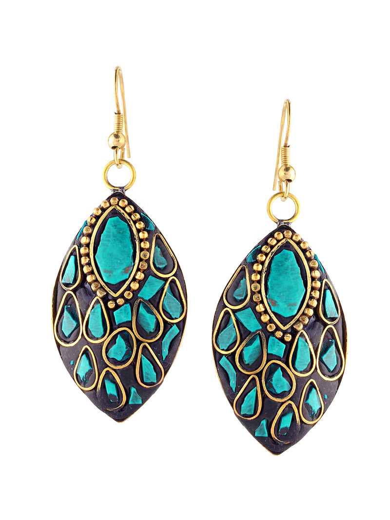 Turquoise Color  Marquise Shape Gold Earring