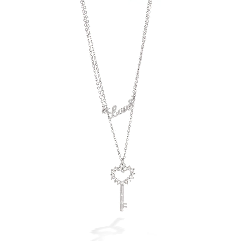 Double Rows With Key And Love Pendant Necklace