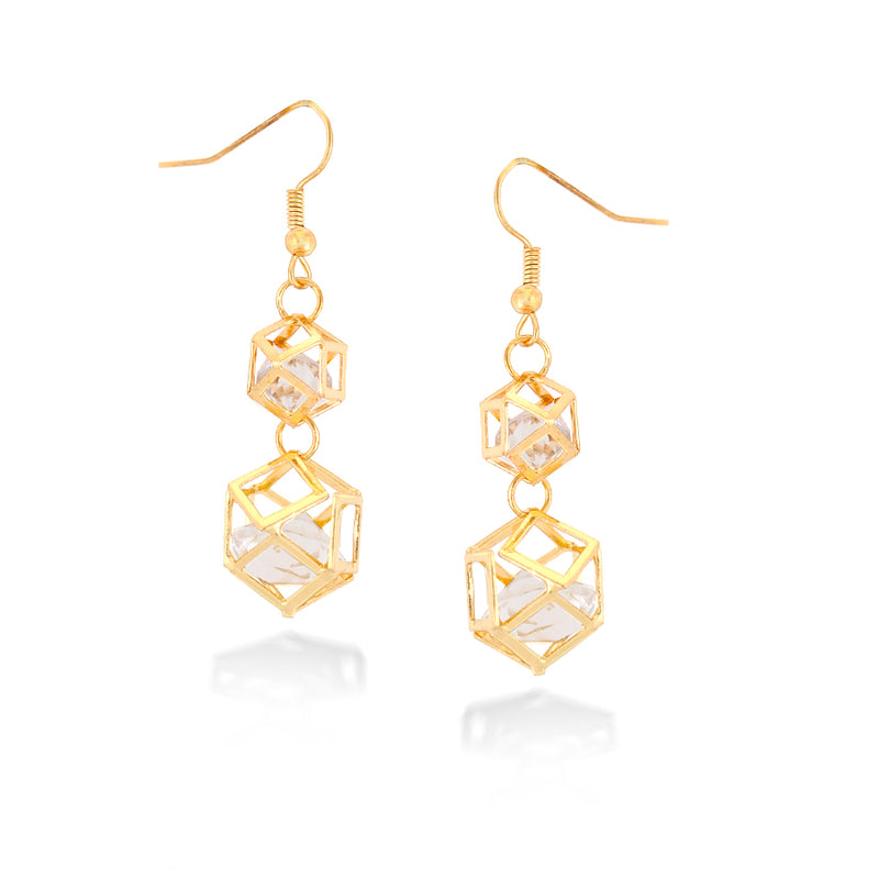 Taza-Gold-Tone Metal White Crystal Drop Earrings