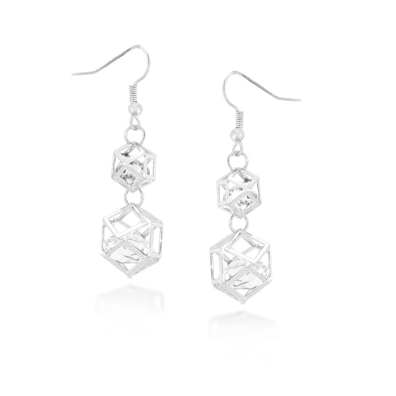 Taza-Silver-Tone Metal White Crystal Drop Earrings
