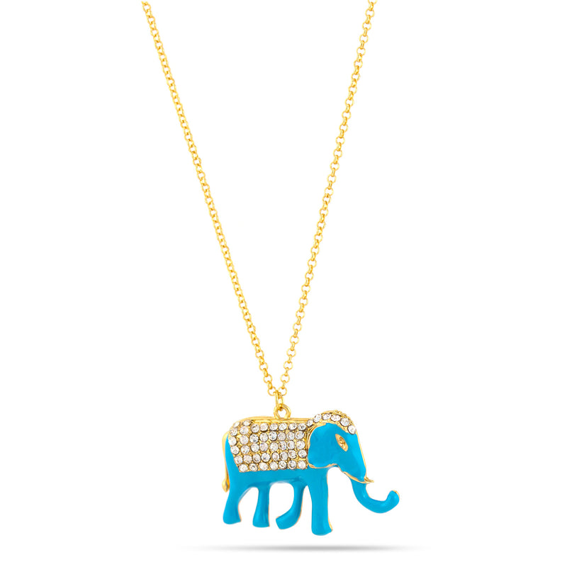 Gold-Tone Metal Turquoise Crystal Elephant Pendant Adjustable Lobster Claw Closure Necklaces