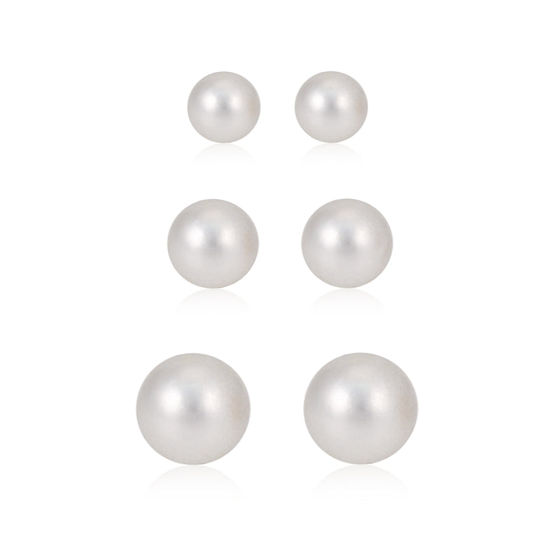 Silver-Tone Metal White Pearl Set Of 3 Stud Earrings