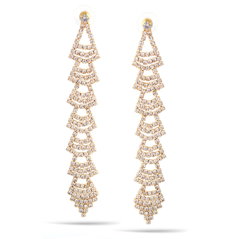 Rhinestones Crystal Gold Long Tassel Drop Post Earrings