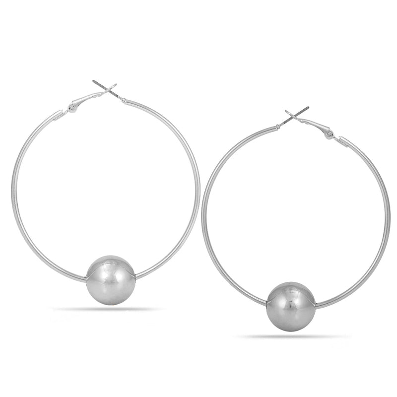 Rhodium-Tone Metal Ball Hooo Earrings