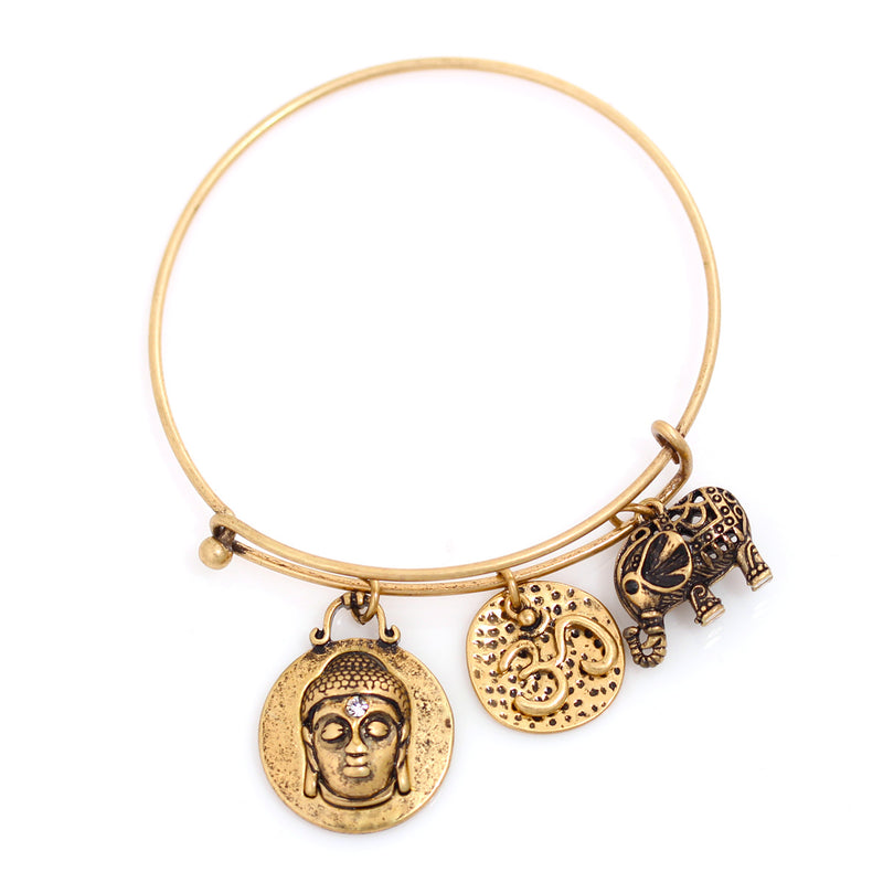 Gold Oxidised-Tone Metal Elephant And Buddha Charms Bracelets