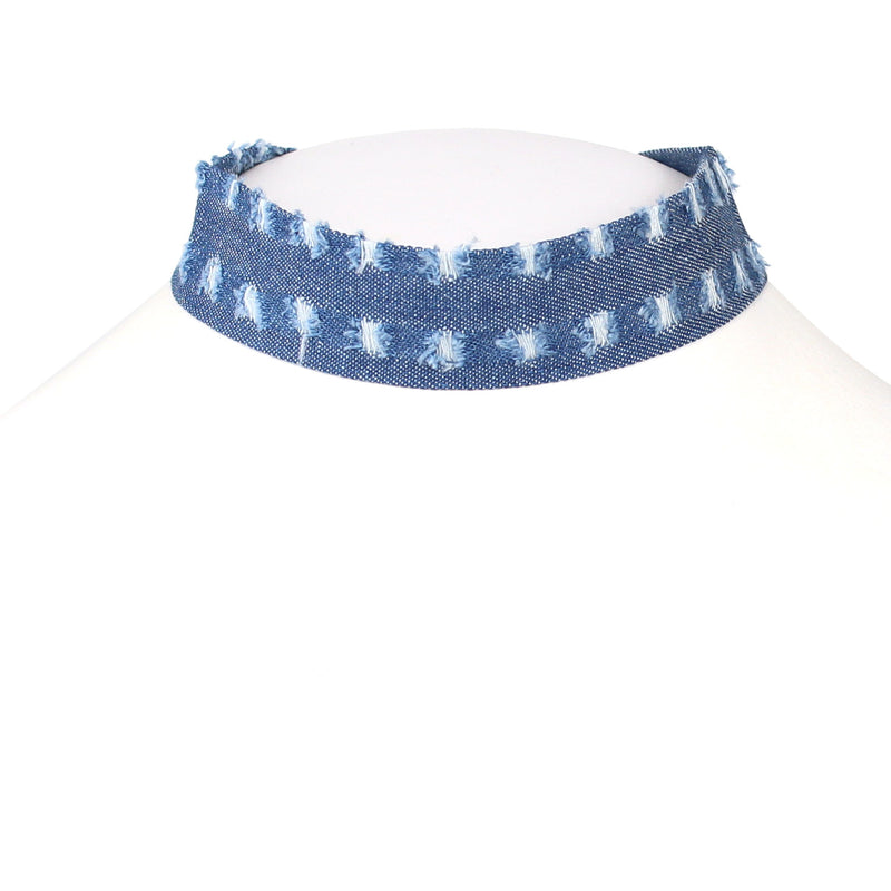 Silver-Tone Metalblue Fabric Adjustable Lobster Claw Closure Choker Necklaces