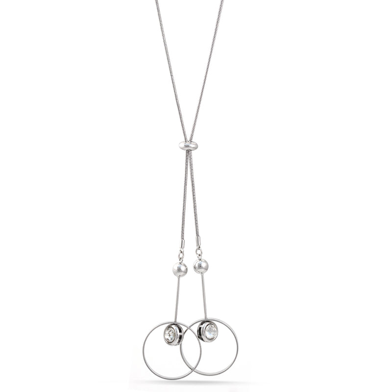 Rhodium-Tone Metal Crystal Lobster Claw Closure Tassel Necklaces 