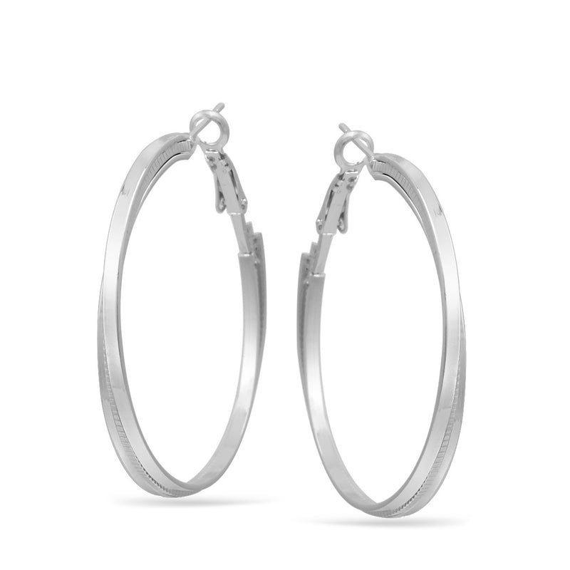 Three Circle Shiny And Diamond Cut Rhodium Hoop Earrings