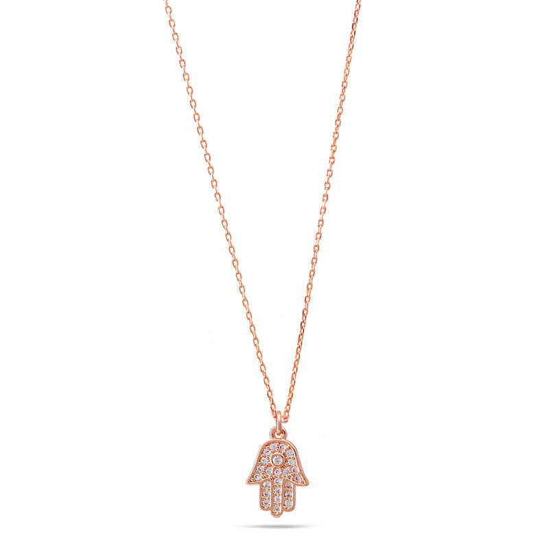 Rose Gold Hamsa Hand Crystal Small Pendant Adjustable Length Short Chain Necklace