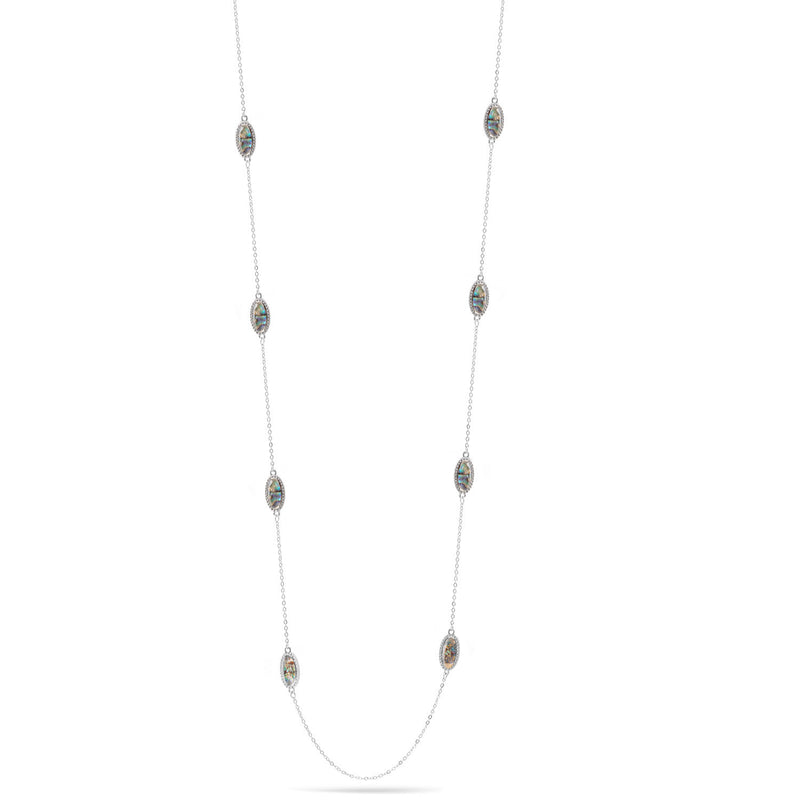 Rhodium Abalone Long Necklace