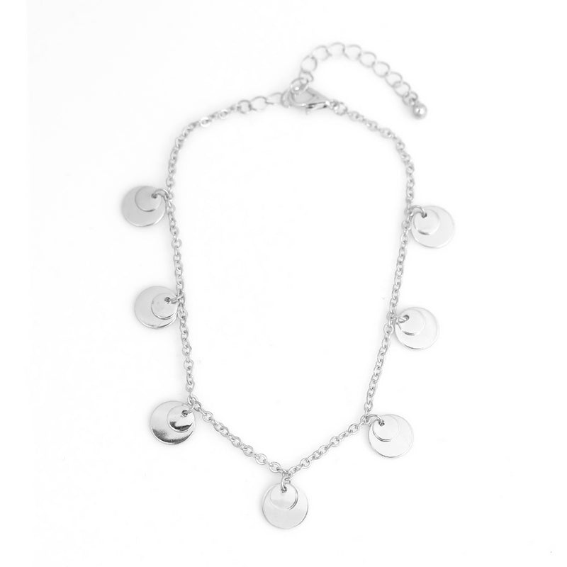 Silver Round Charm Anklets