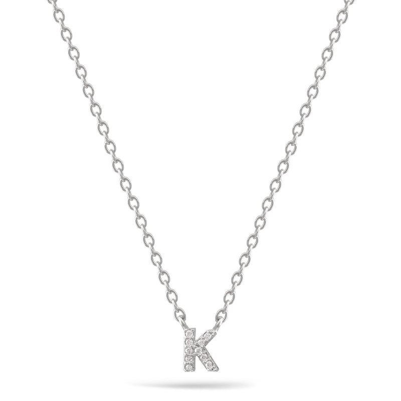 Rhodium Letter "K" Crystal Pendant Adjustable Length Chain Necklace