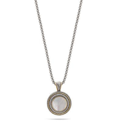 TWO TONE CRYSTAL PAVE PENDANT SILVER ROPE CHAIN NECKLACE