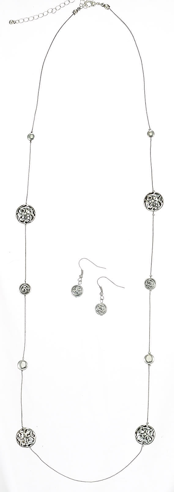 HNN+E90143 Long filigree beaded necklace and earring set (SH13)