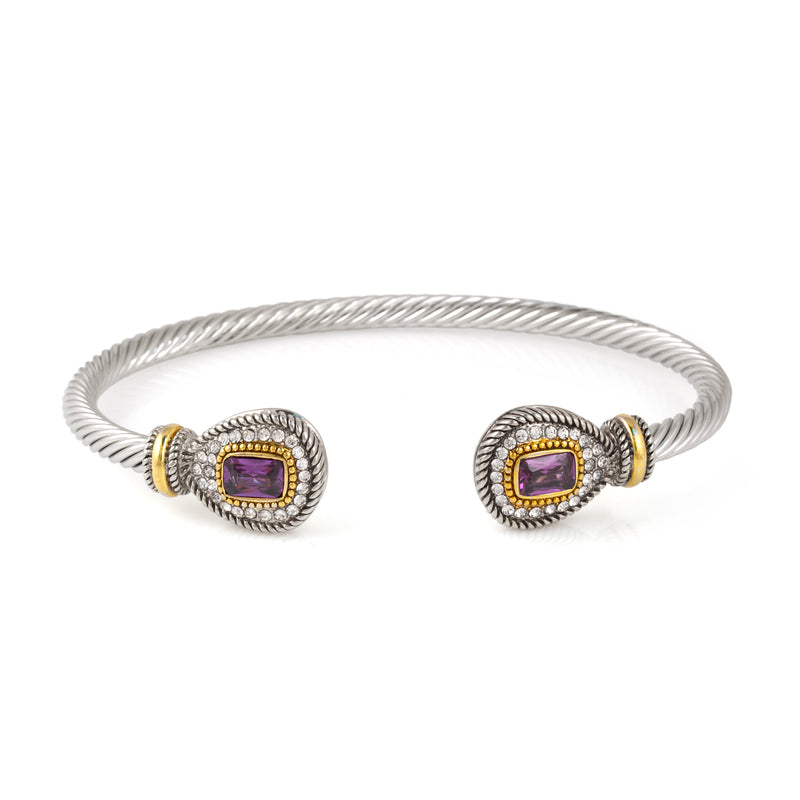 TWO TONE AMETHYST CRYSTAL CLASSIC CABLE BRACELET