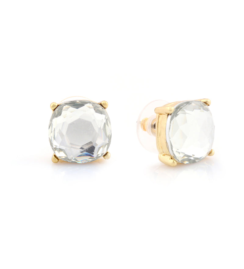 Gold-Tone Metal White Crystal Stud Earrings