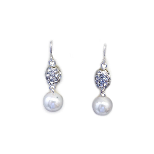 Crystal ball with dangling pearl earrings