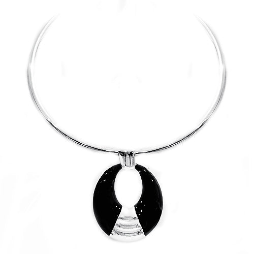 Black Enamel Oval Shape Siver Choker Necklace