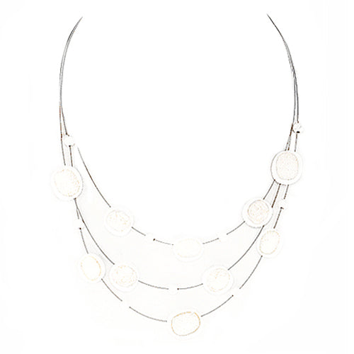 Cream Mixed and White Beads Silver Illusion Necklace