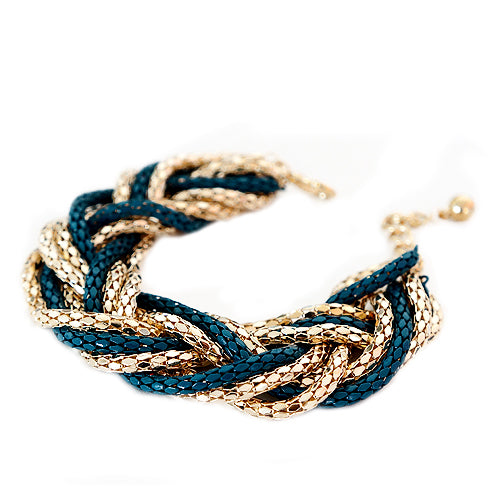Teal and Gold Metal Weave Bracelet