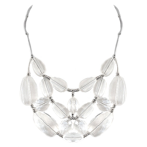 Clear Bead Silver Bib Necklace 
