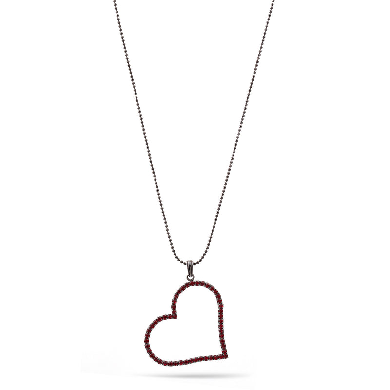 Hematite Red Crystal Heart Pendant Adjustable Length Chain Necklace