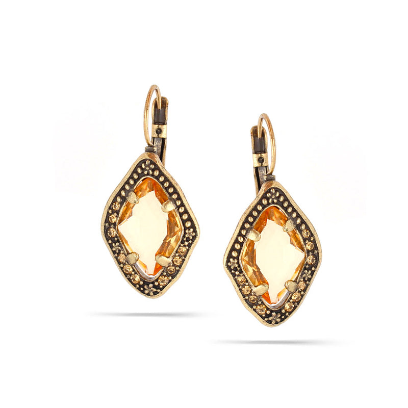 Gold-Tone Metal Orange Faceted Stone Crystal Drop Earrings