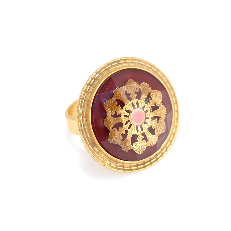 Gold-Tone Metal Burgundy Adjustable Ring